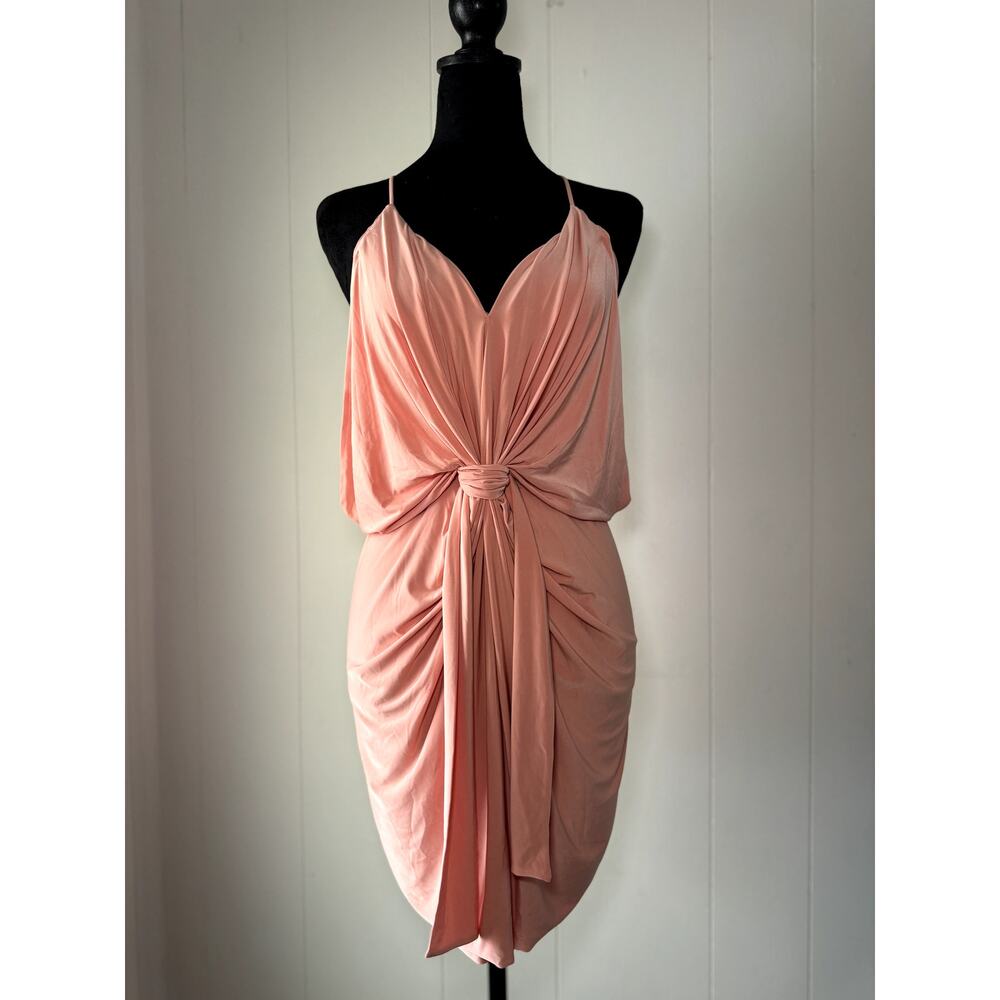 MISA Los Angeles Domino Draped Front Tie Pink Mini Dress Size L, NWT